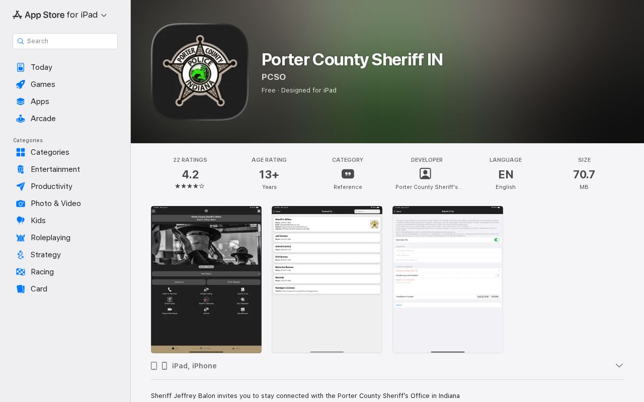 Porter County most wanted feature in the Sheriff app listing