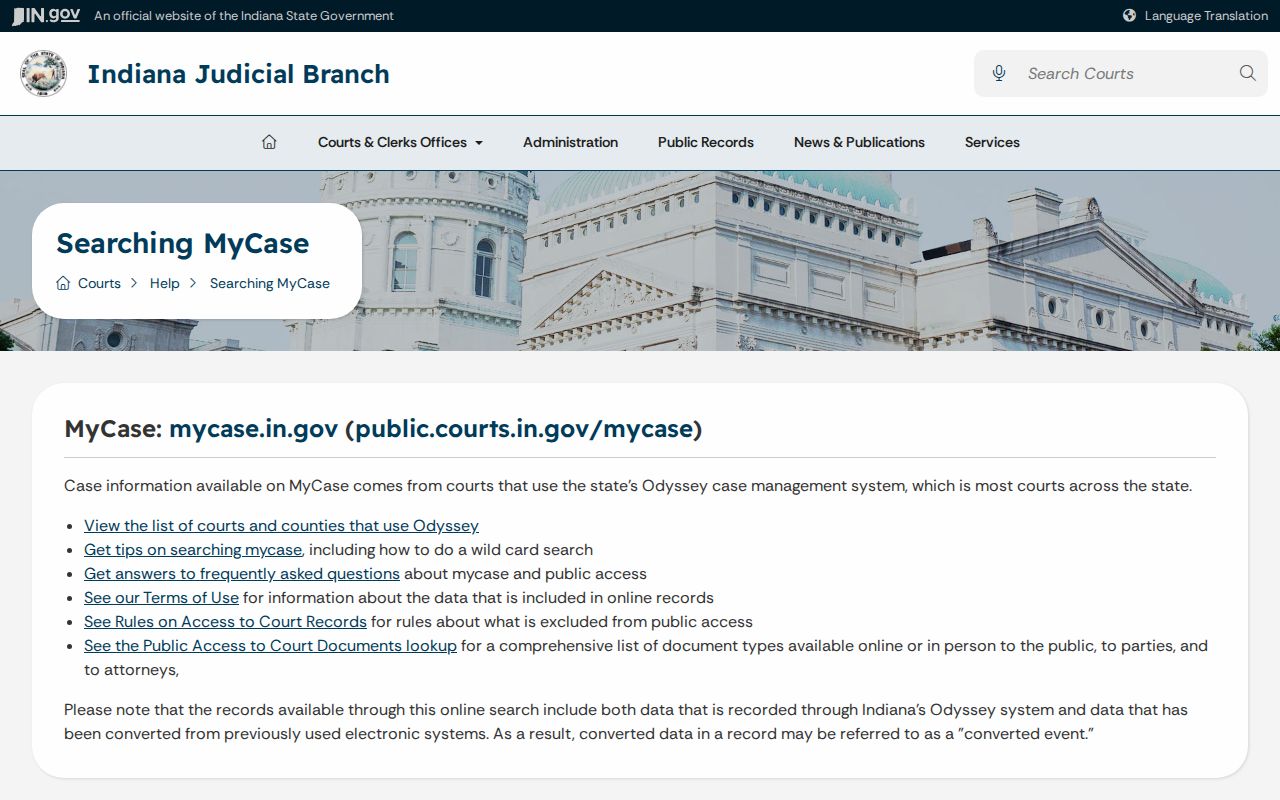 MyCase help for reading Porter County warrant search results