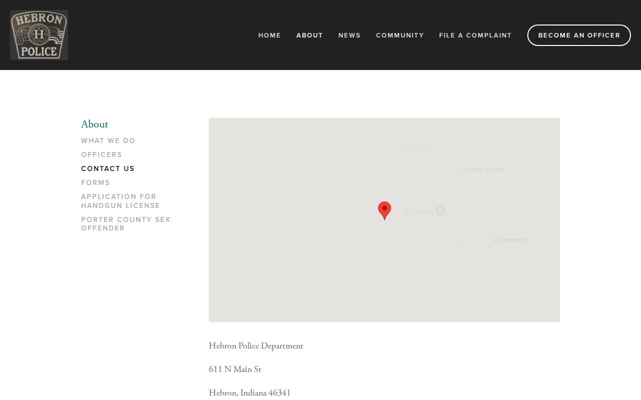 Official Hebron Police contact page with town department information