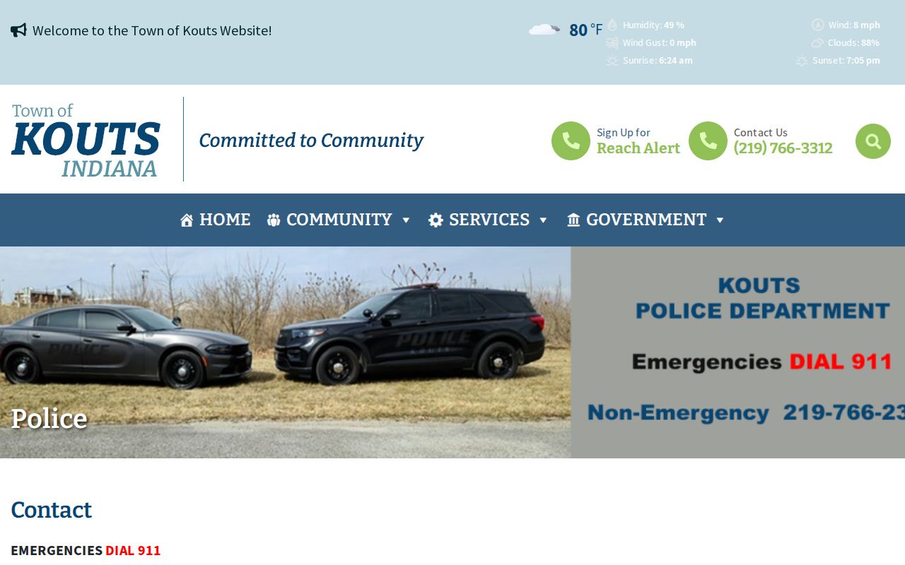 Official Kouts Police and town marshal contact page